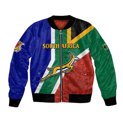 Custom South Africa Springboks Bomber Jacket with Kente Pattern and South African Flag