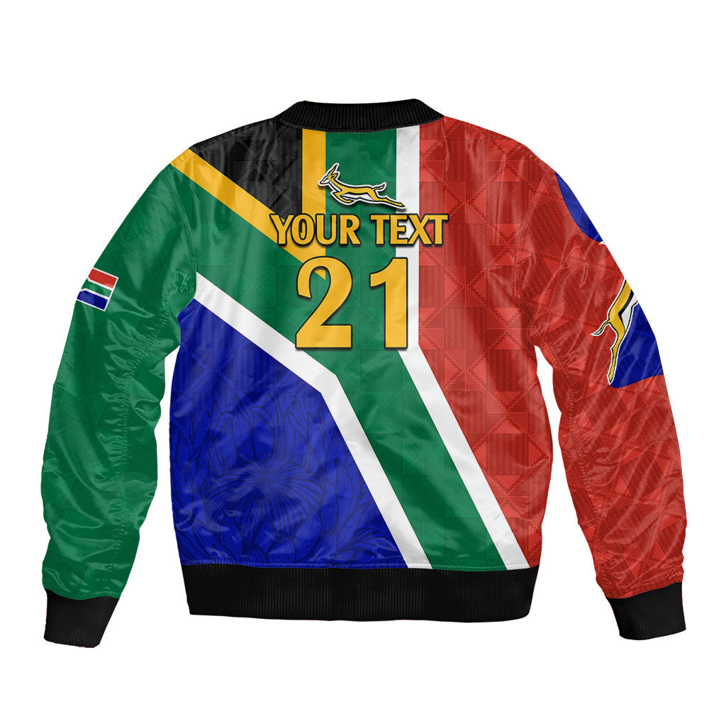 Custom South Africa Springboks Bomber Jacket with Kente Pattern and South African Flag