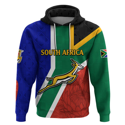 Custom South Africa Springboks Hoodie with Kente Pattern and South African Flag