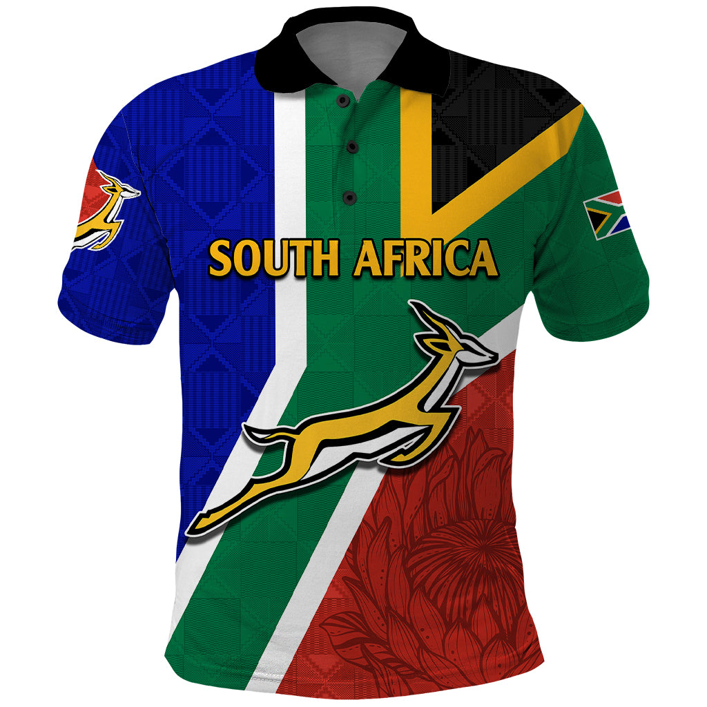 Custom South Africa Springboks Polo Shirt with Kente Pattern and South African Flag