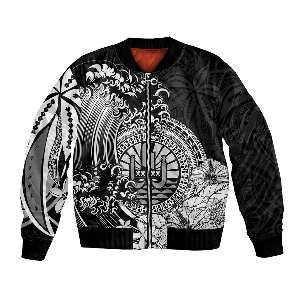 Polynesian Tahiti Island Bomber Jacket The Wave of Water Black