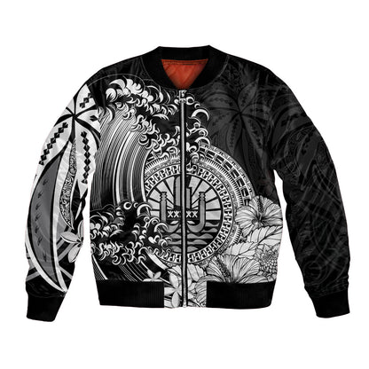 Polynesian Tahiti Island Bomber Jacket The Wave of Water Black