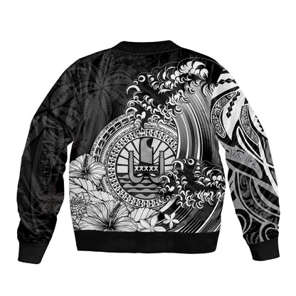 Polynesian Tahiti Island Bomber Jacket The Wave of Water Black