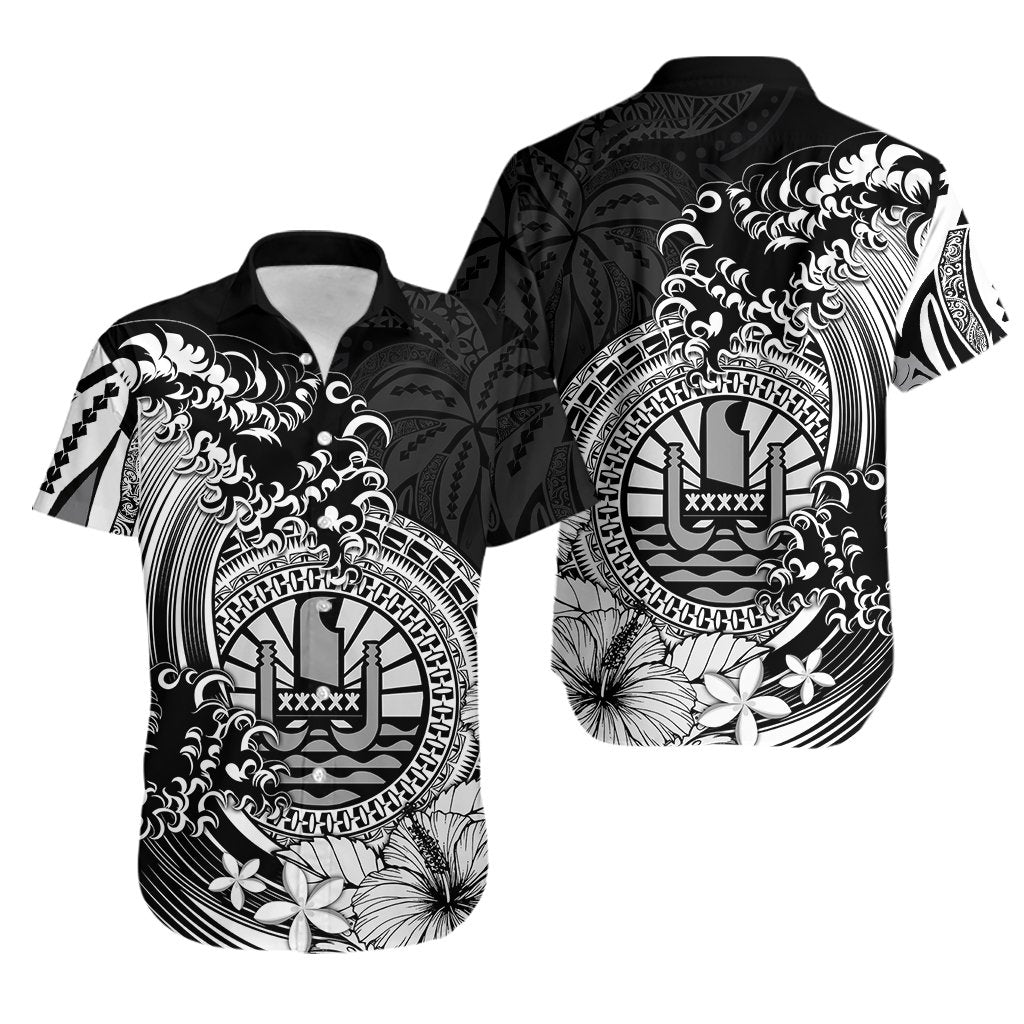 Polynesian Tahiti Island Hawaiian Shirt The Wave of Water - Black