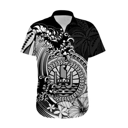 Polynesian Tahiti Island Hawaiian Shirt The Wave of Water - Black