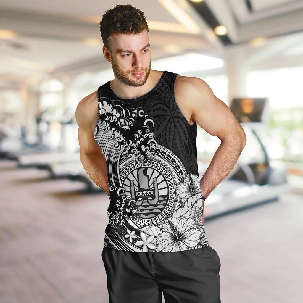 Polynesian Tahiti Island Men Tank Top The Wave of Water Black