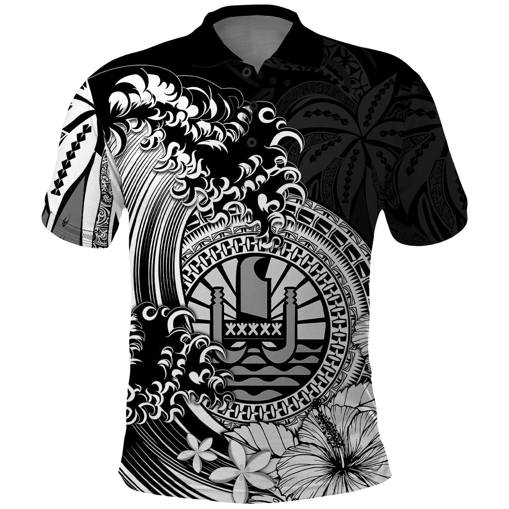 Polynesian Tahiti Island Polo Shirt The Wave of Water - Black