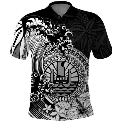 Polynesian Tahiti Island Polo Shirt The Wave of Water - Black