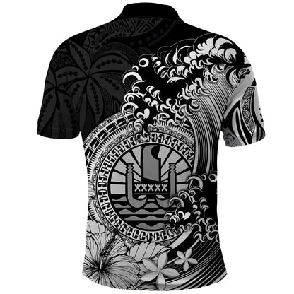 Polynesian Tahiti Island Polo Shirt The Wave of Water - Black