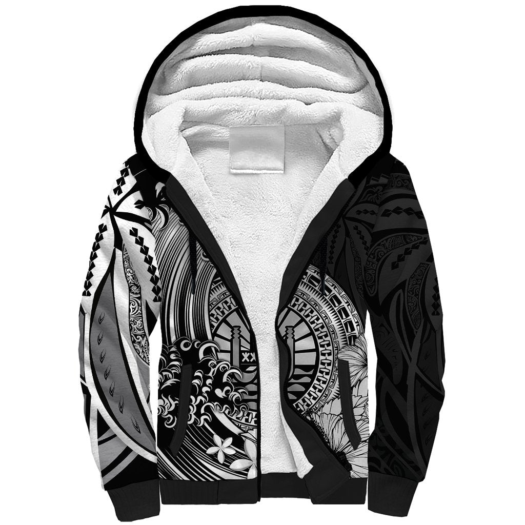 Polynesian Tahiti Island Sherpa Hoodie The Wave of Water Black