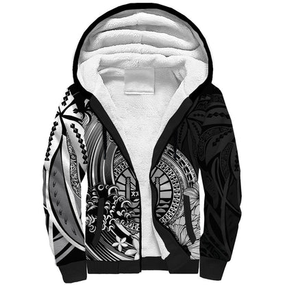 Polynesian Tahiti Island Sherpa Hoodie The Wave of Water Black