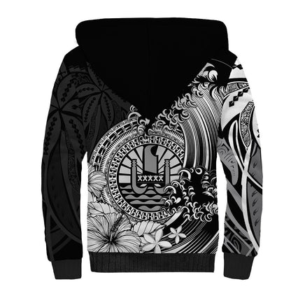 Polynesian Tahiti Island Sherpa Hoodie The Wave of Water Black