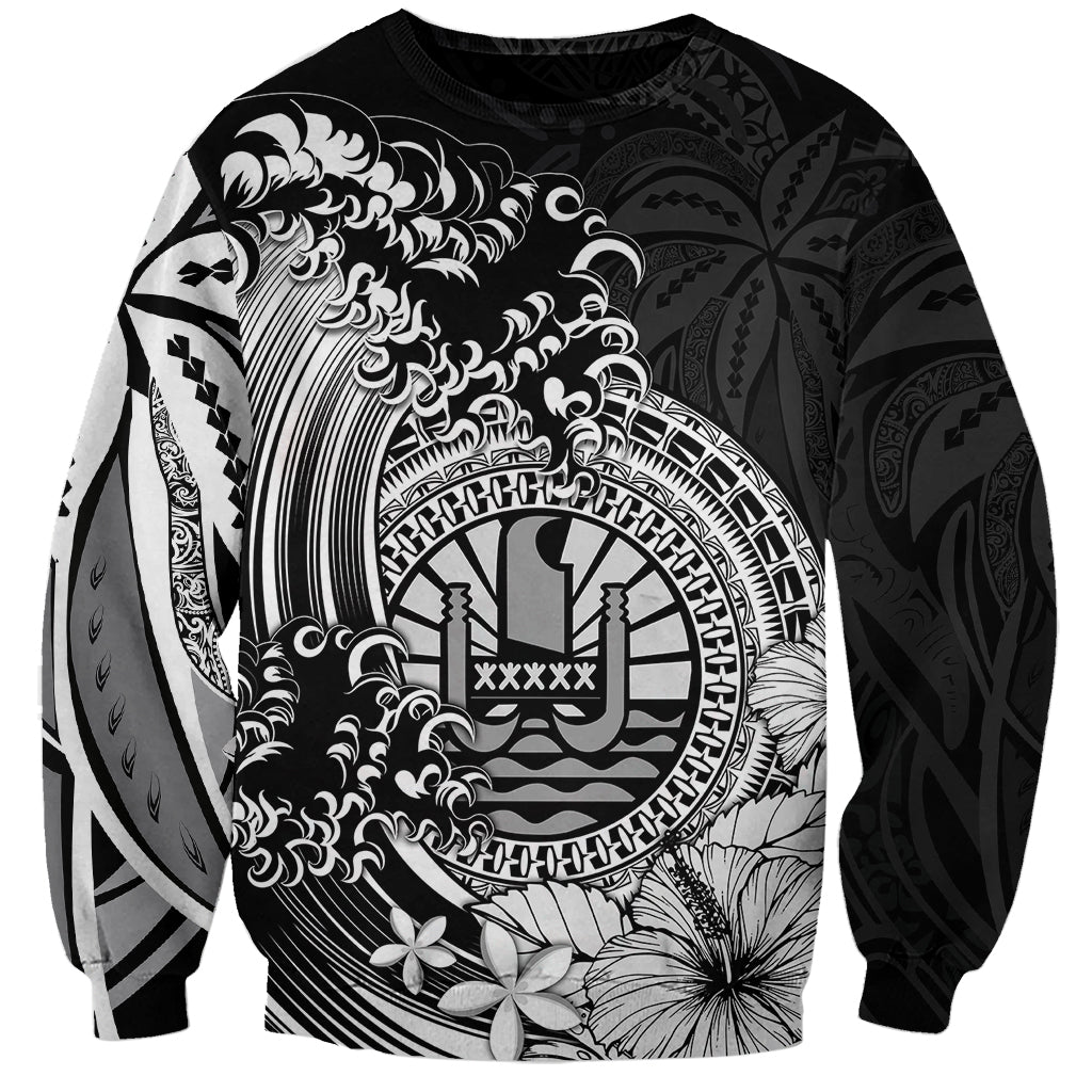 Polynesian Tahiti Island Sweatshirt The Wave of Water Black