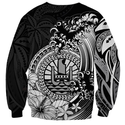 Polynesian Tahiti Island Sweatshirt The Wave of Water Black