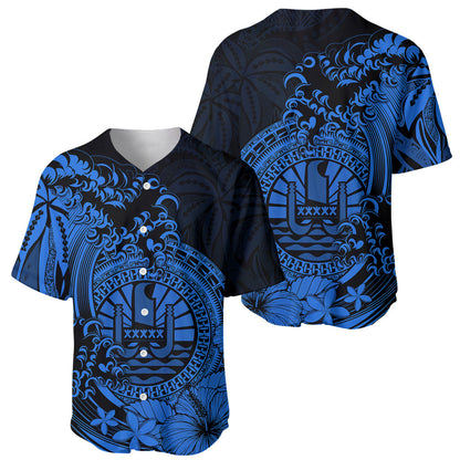 Polynesian Tahiti Island Baseball Jersey The Wave of Water Blue