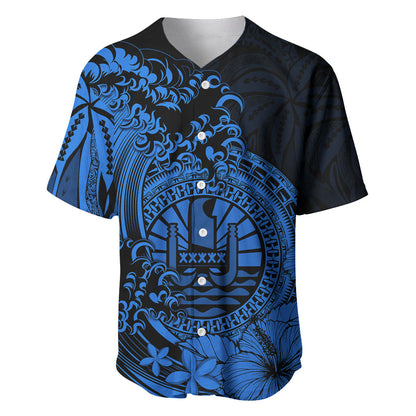 Polynesian Tahiti Island Baseball Jersey The Wave of Water Blue