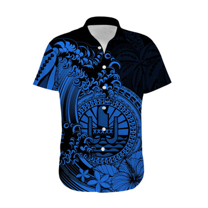 Polynesian Tahiti Island Hawaiian Shirt The Wave of Water - Blue