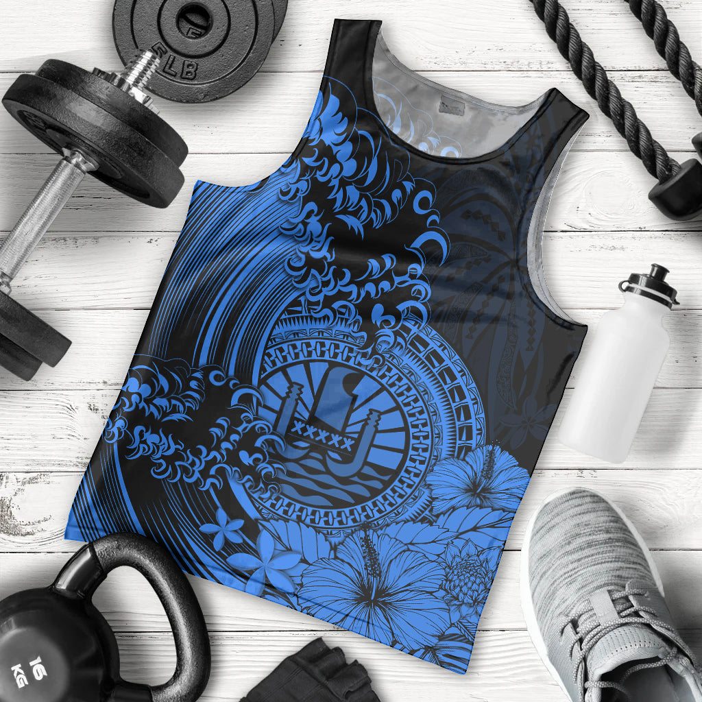 Polynesian Tahiti Island Men Tank Top The Wave of Water Blue