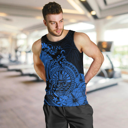 Polynesian Tahiti Island Men Tank Top The Wave of Water Blue