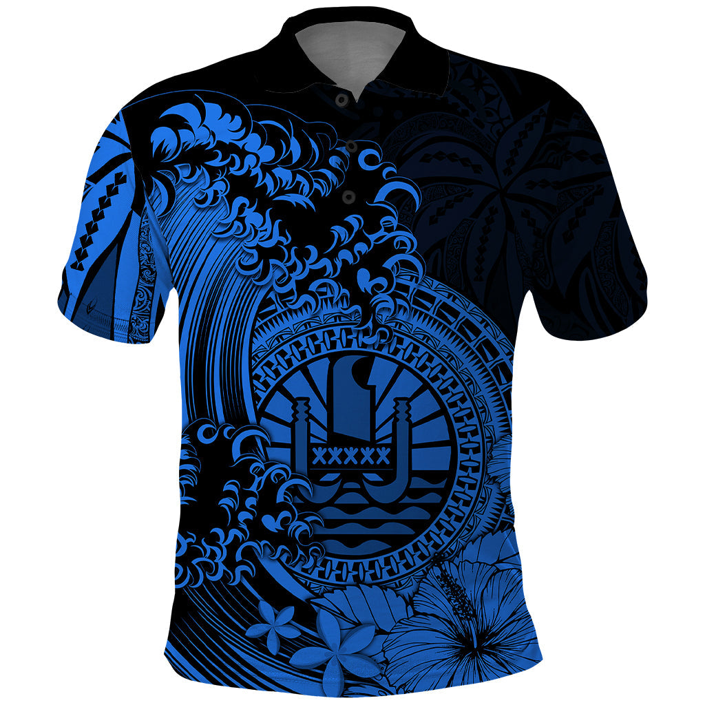 Polynesian Tahiti Island Polo Shirt The Wave of Water - Blue