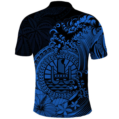 Polynesian Tahiti Island Polo Shirt The Wave of Water - Blue