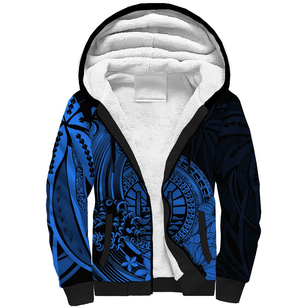 Polynesian Tahiti Island Sherpa Hoodie The Wave of Water Blue