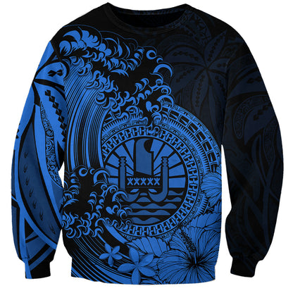 Polynesian Tahiti Island Sweatshirt The Wave of Water Blue
