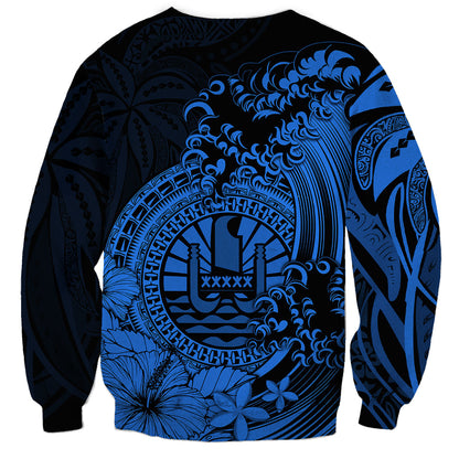 Polynesian Tahiti Island Sweatshirt The Wave of Water Blue