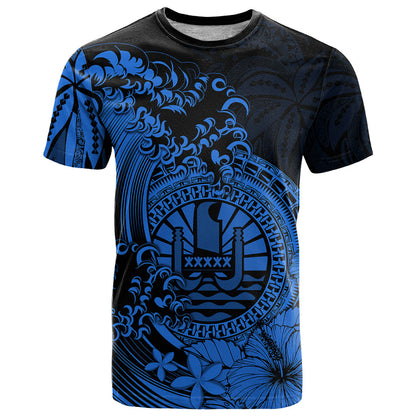 Polynesian Tahiti Island T Shirt The Wave of Water Blue