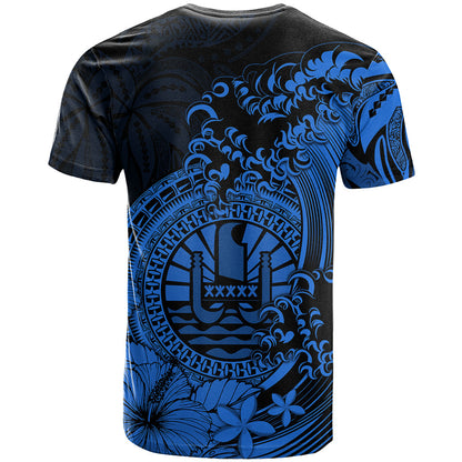 Polynesian Tahiti Island T Shirt The Wave of Water Blue