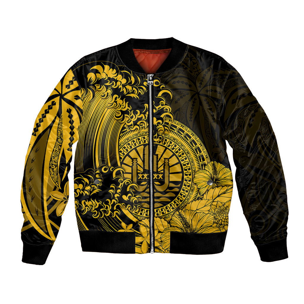 Polynesian Tahiti Island Bomber Jacket The Wave of Water Gold