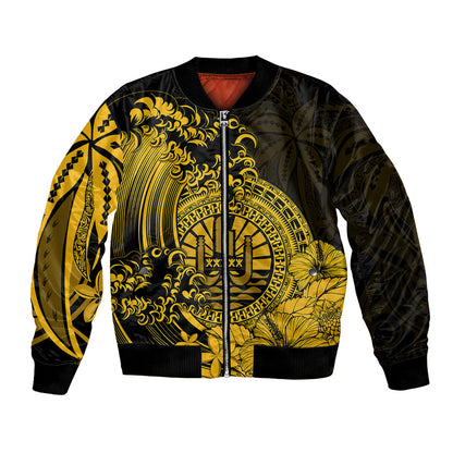 Polynesian Tahiti Island Bomber Jacket The Wave of Water Gold