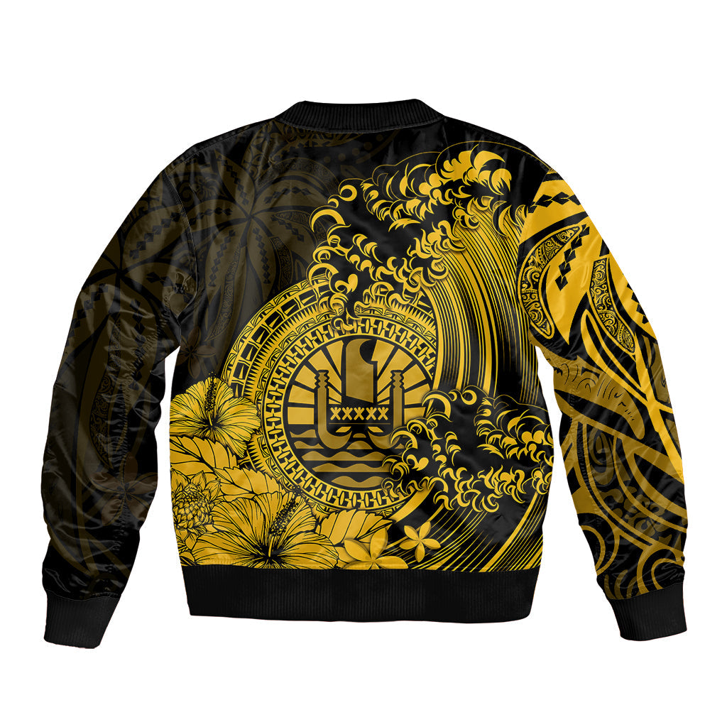Polynesian Tahiti Island Bomber Jacket The Wave of Water Gold