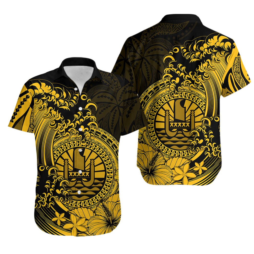 Polynesian Tahiti Island Hawaiian Shirt The Wave of Water - Gold