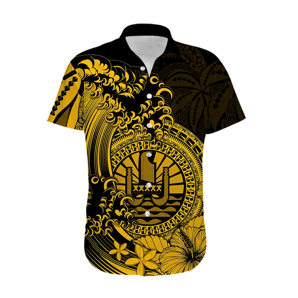 Polynesian Tahiti Island Hawaiian Shirt The Wave of Water - Gold