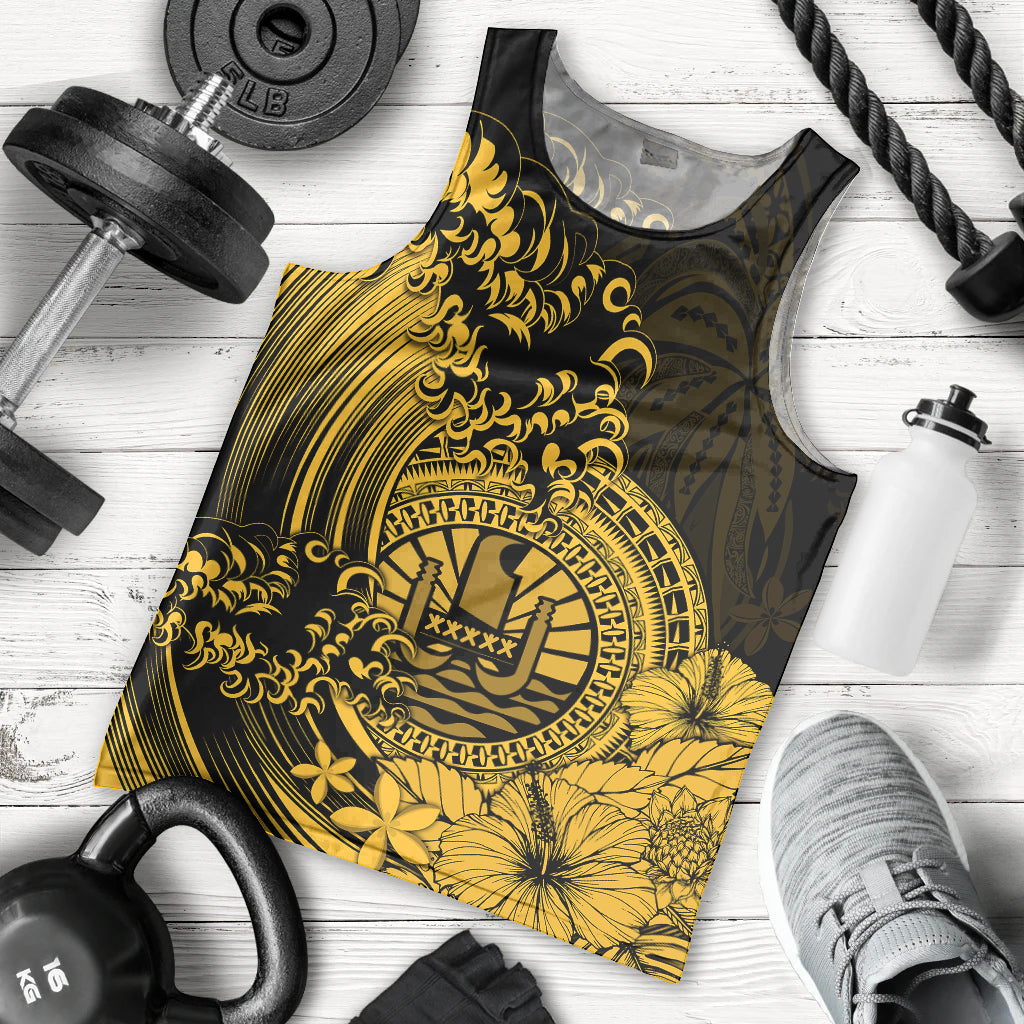 Polynesian Tahiti Island Men Tank Top The Wave of Water Gold