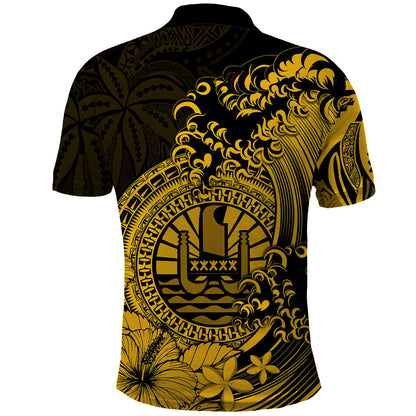 Polynesian Tahiti Island Polo Shirt The Wave of Water - Gold