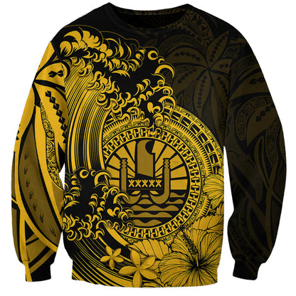 Polynesian Tahiti Island Sweatshirt The Wave of Water Gold