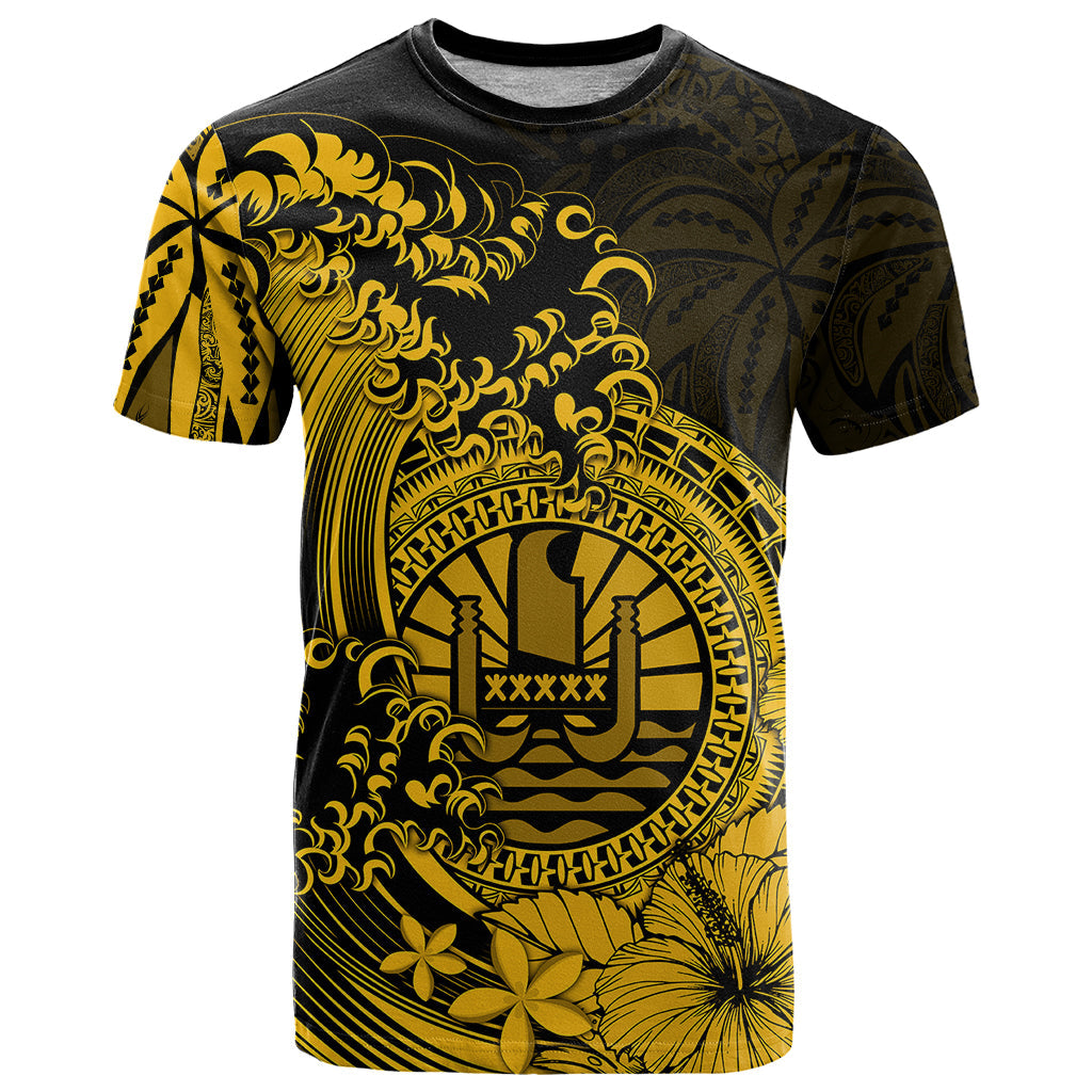 Polynesian Tahiti Island T Shirt The Wave of Water Gold
