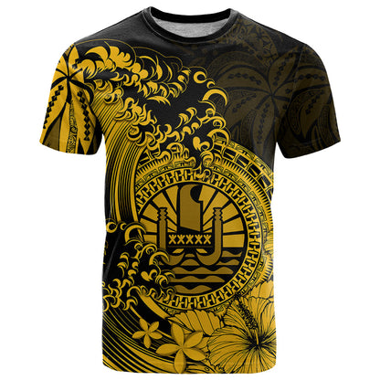 Polynesian Tahiti Island T Shirt The Wave of Water Gold