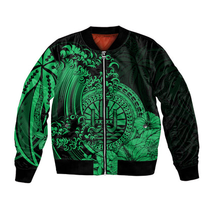 Polynesian Tahiti Island Bomber Jacket The Wave of Water Green