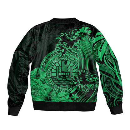 Polynesian Tahiti Island Bomber Jacket The Wave of Water Green