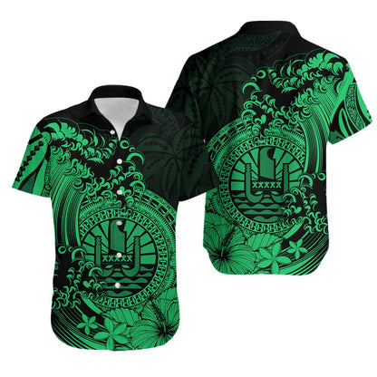 Polynesian Tahiti Island Hawaiian Shirt The Wave of Water - Green