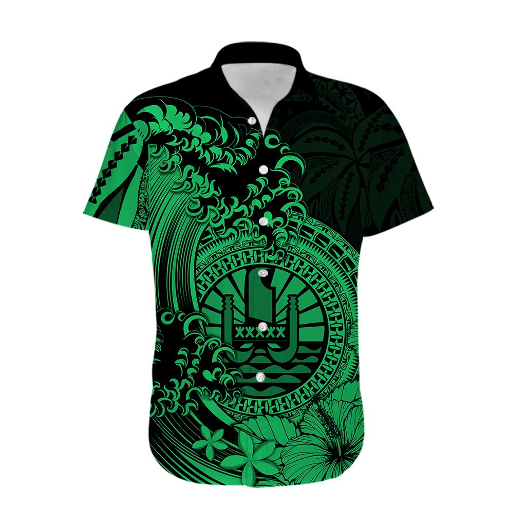 Polynesian Tahiti Island Hawaiian Shirt The Wave of Water - Green