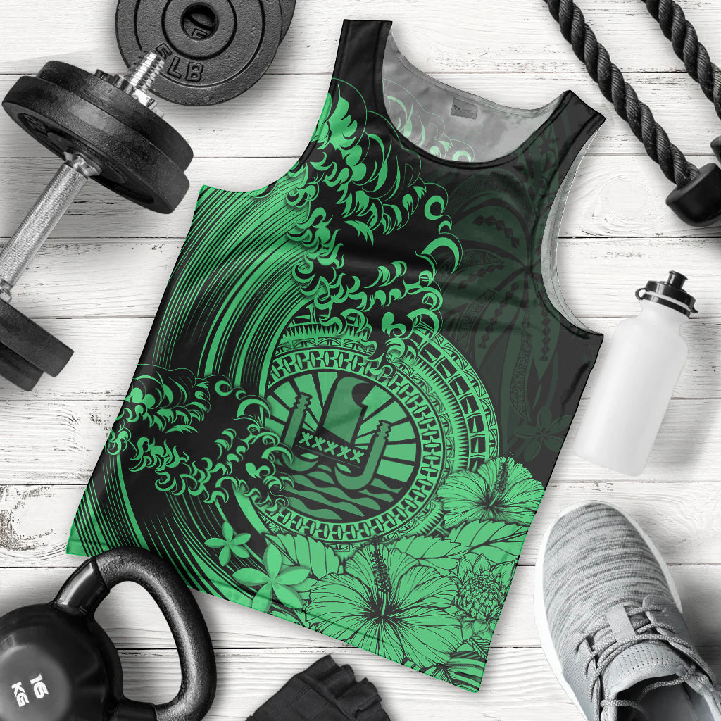 Polynesian Tahiti Island Men Tank Top The Wave of Water Green
