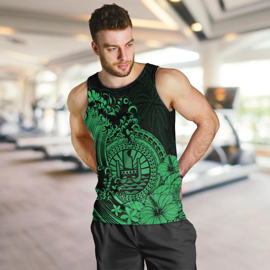 Polynesian Tahiti Island Men Tank Top The Wave of Water Green