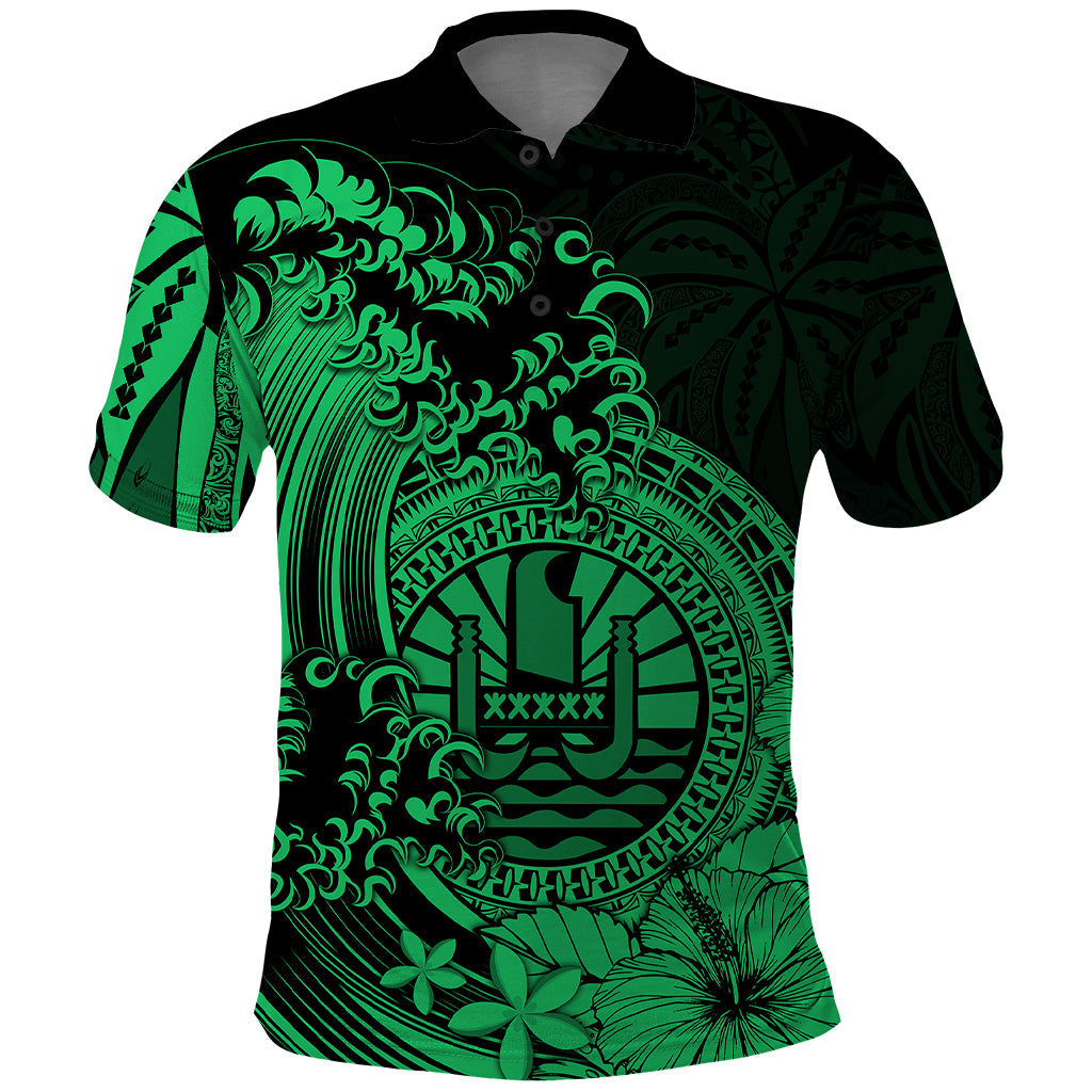 Polynesian Tahiti Island Polo Shirt The Wave of Water - Green