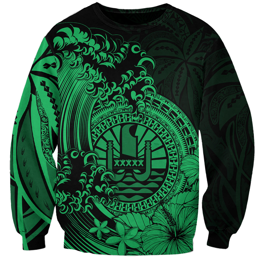 Polynesian Tahiti Island Sweatshirt The Wave of Water Green