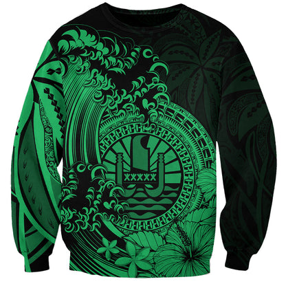 Polynesian Tahiti Island Sweatshirt The Wave of Water Green
