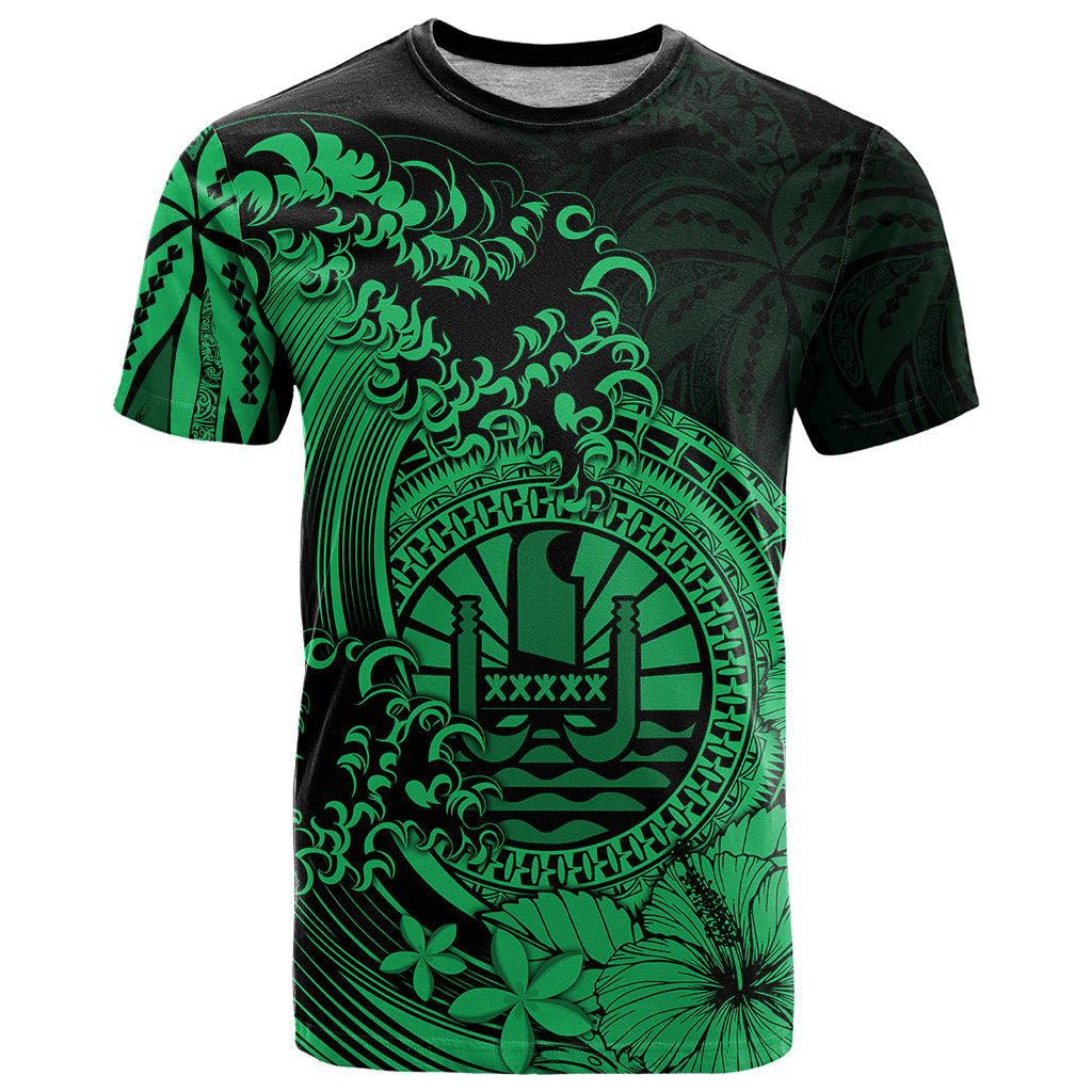 Polynesian Tahiti Island T Shirt The Wave of Water Green